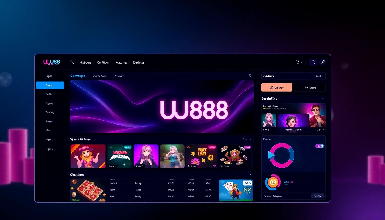 UU88 online casino platform featuring a vibrant, user-friendly interface with secure payment options and gaming icons for engaging gameplay.