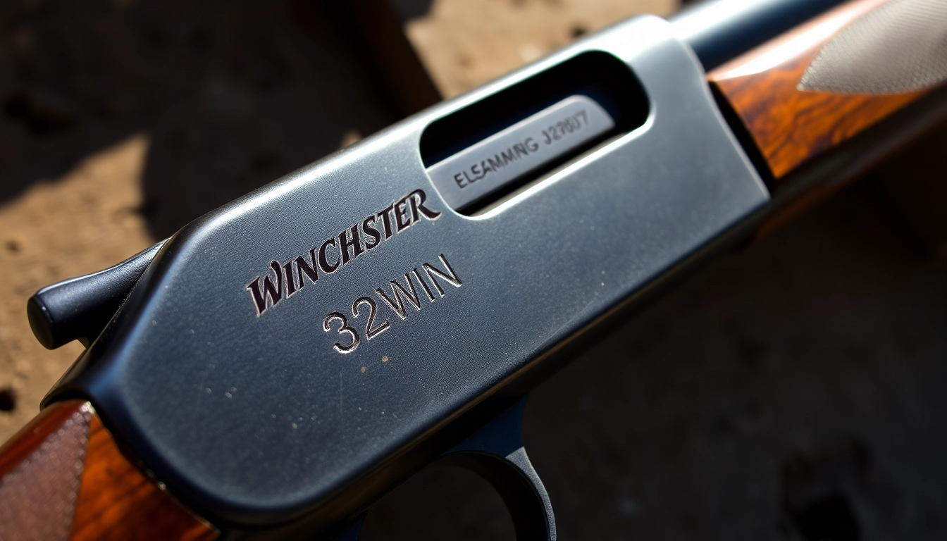 Detailed shot of a classic Winchester rifle featuring the 32WIN cartridge, emphasizing craftsmanship and historical appeal for firearm enthusiasts.