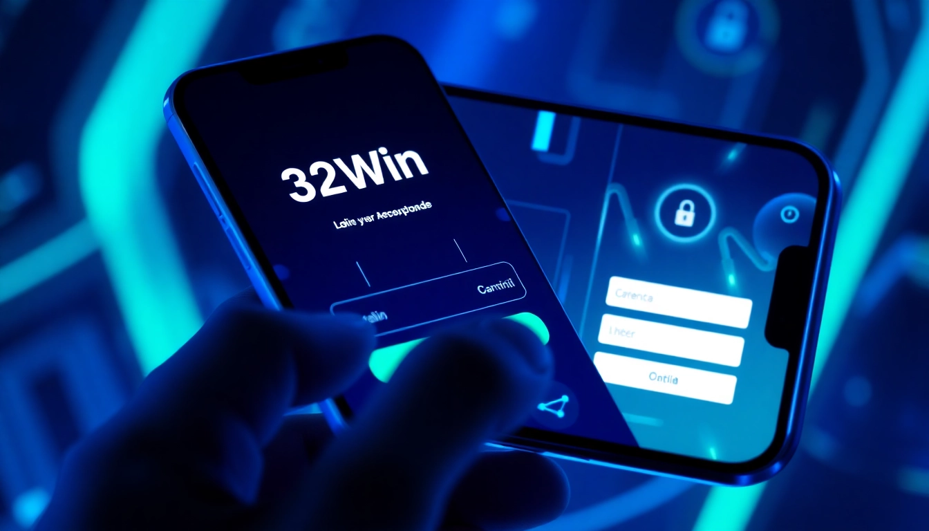Secure 32WIN đăng nhập page with user login form and digital security graphics, emphasizing safe access experience for users.