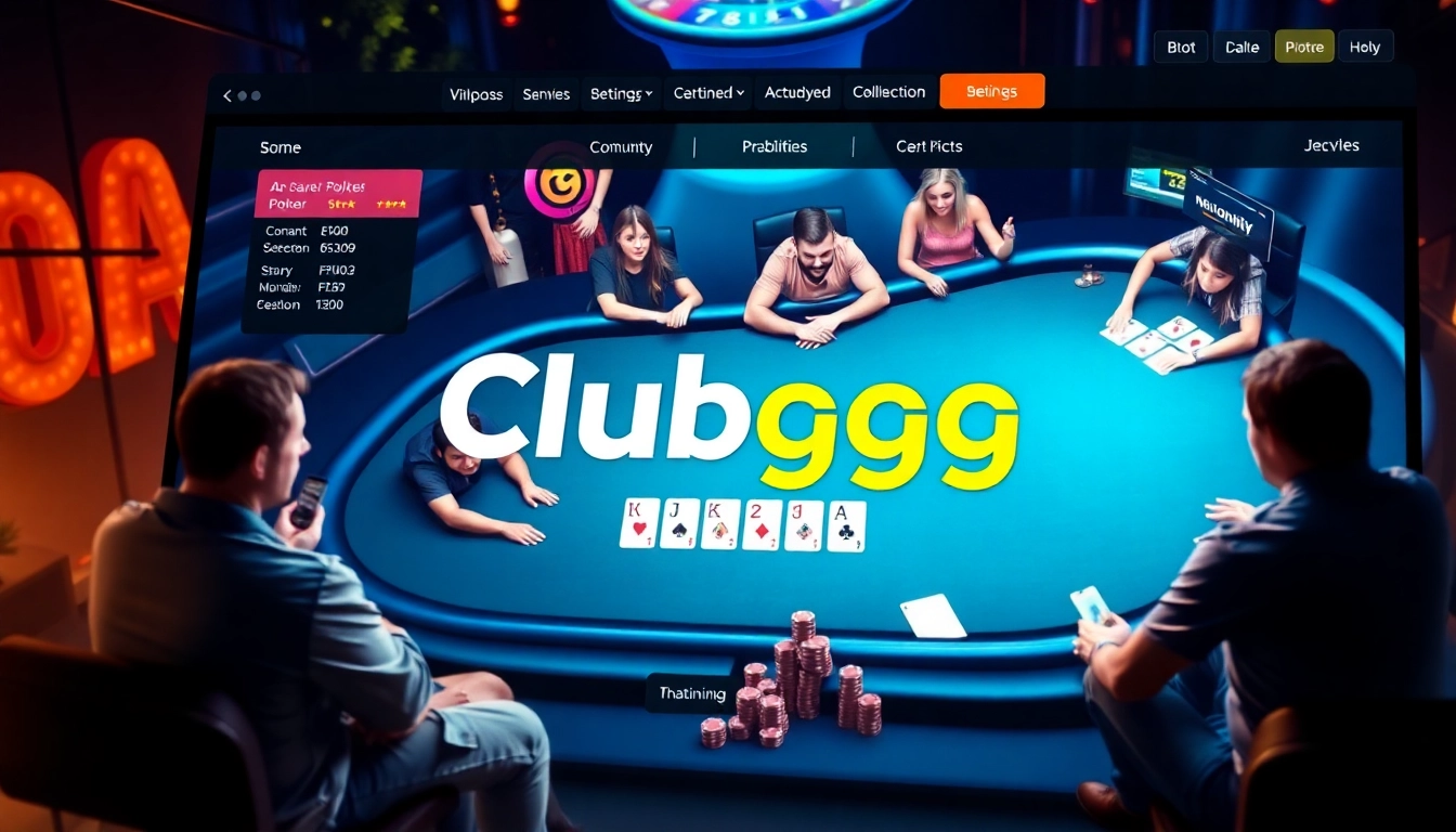 Intuitive online poker platform featuring Clubgg poker, showing engaged players, colorful chips, and user-friendly interface for a dynamic gaming experience.