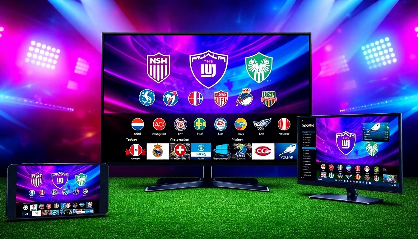Streameast being used on various devices with vibrant sports logos for live streaming in HD quality