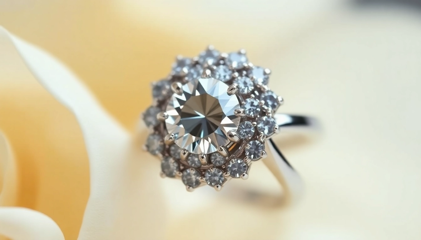 Halo suzadetuviu ziedas with brilliant diamonds, elegant design, perfect for engagement,