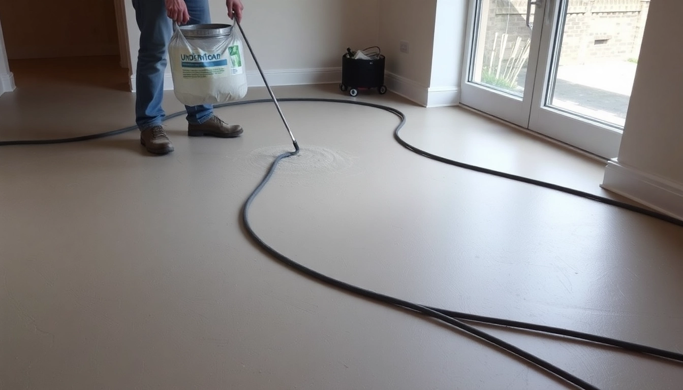 Skilled technicians installing liquid screeding in Birmingham for efficient underfloor heating